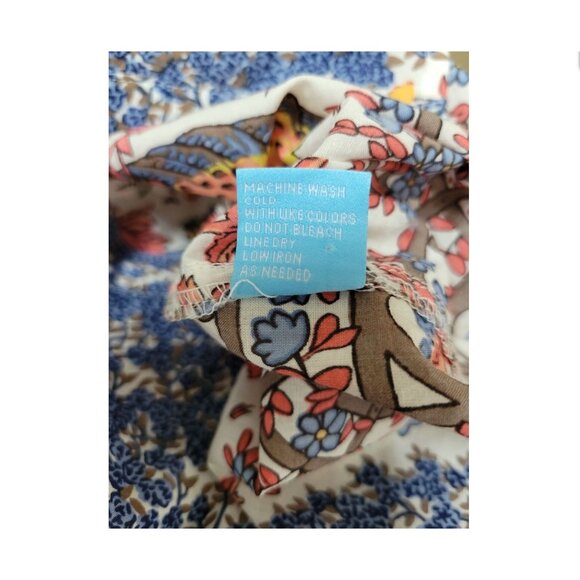 J McLaughlin Lois Blue Orange Floral Peacock Print Long Sleeve Buttoned Shirt - Picture 5 of 9